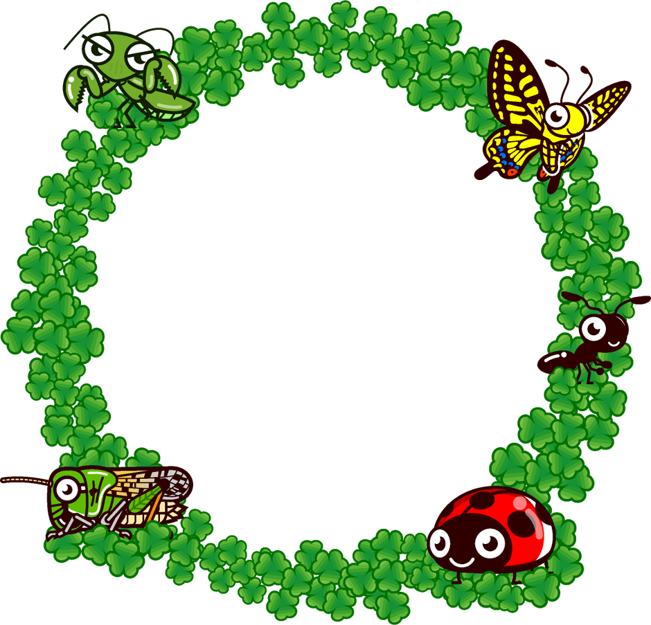 虫とクローバーの飾り罫イラスト