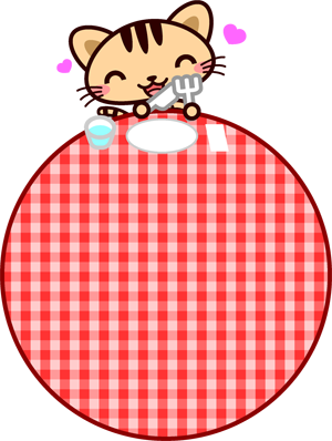 猫とチェック柄のテーブルクロスの飾り罫イラスト
