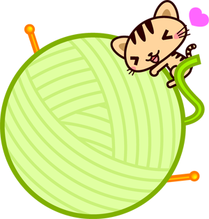 猫と毛糸玉の飾り罫イラスト