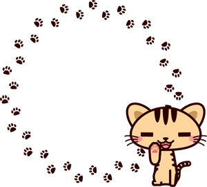 猫と足跡の飾り罫イラスト
