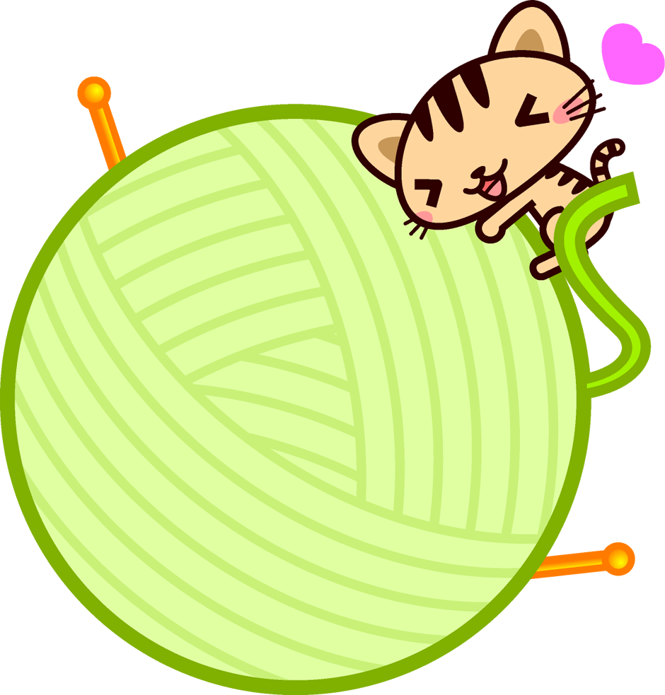 猫と毛糸玉の飾り罫イラスト