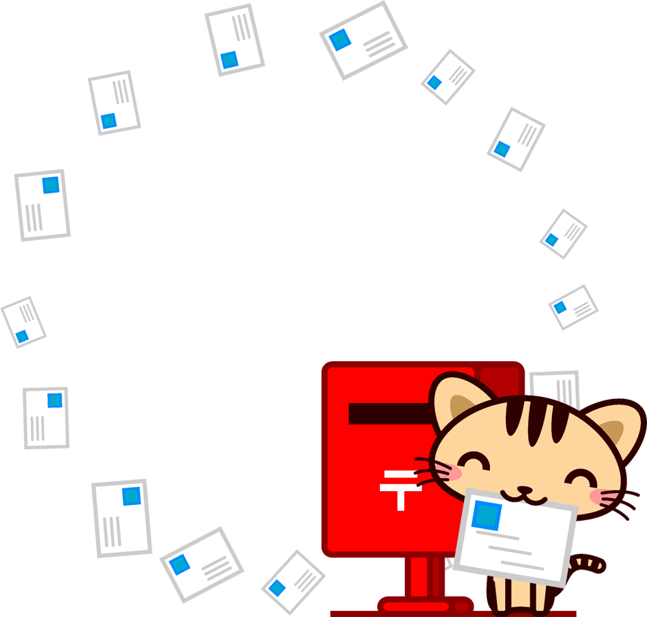 猫とポストと手紙の飾り罫イラスト