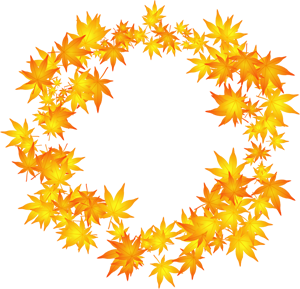 たくさんの黄葉した紅葉の飾り罫