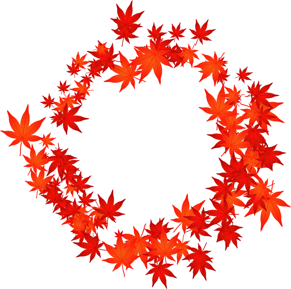 たくさんの赤い紅葉の飾り罫イラスト