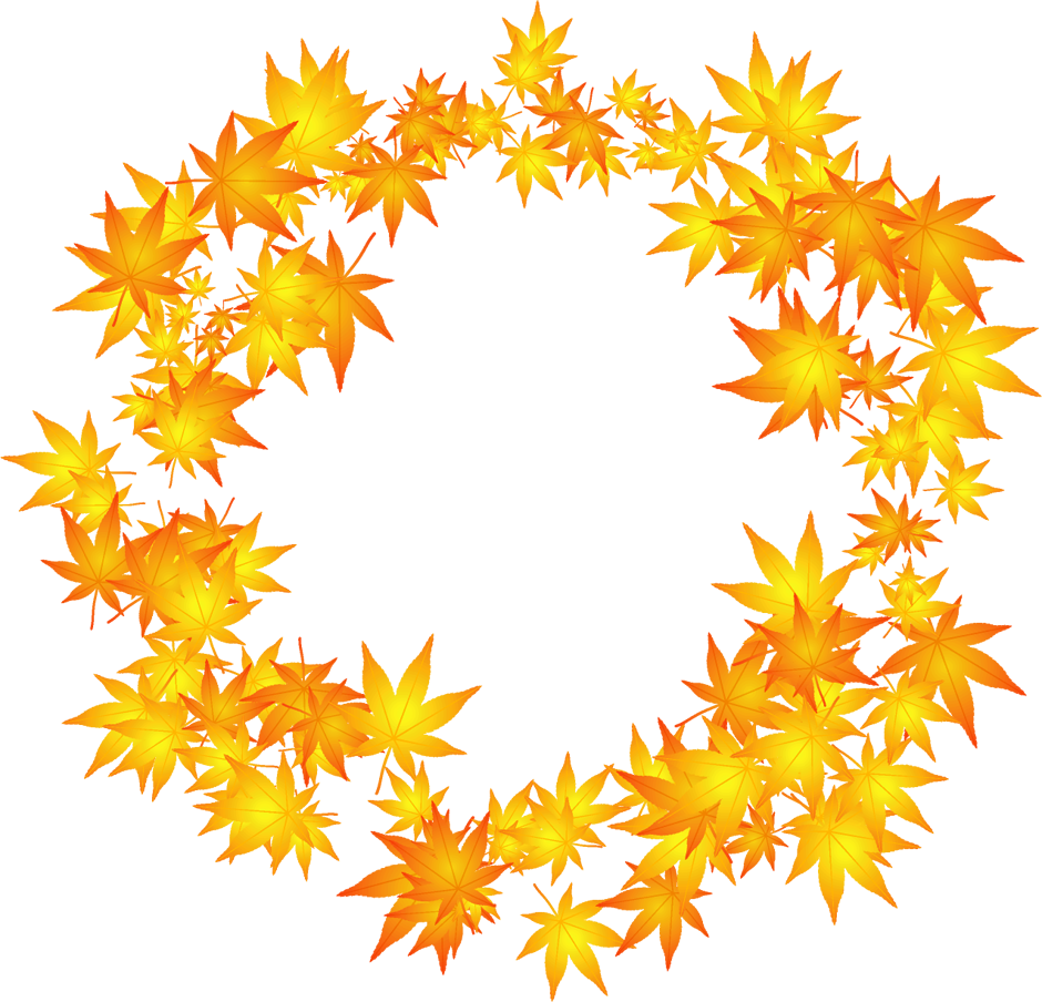 たくさんの黄葉した紅葉の飾り罫