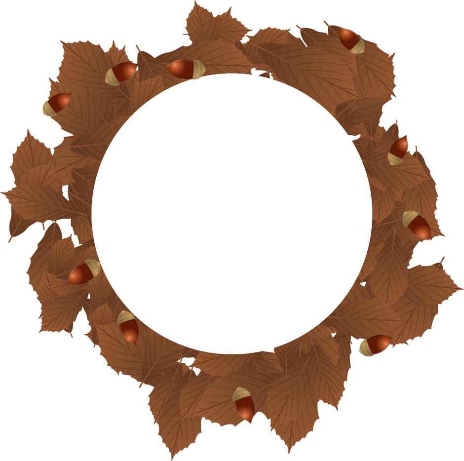 ドングリと落ち葉の飾り罫イラスト/コナラ