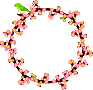 メジロと梅の花飾り罫イラスト