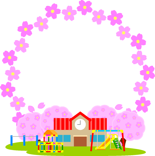 桜の花と幼稚園飾り罫イラスト