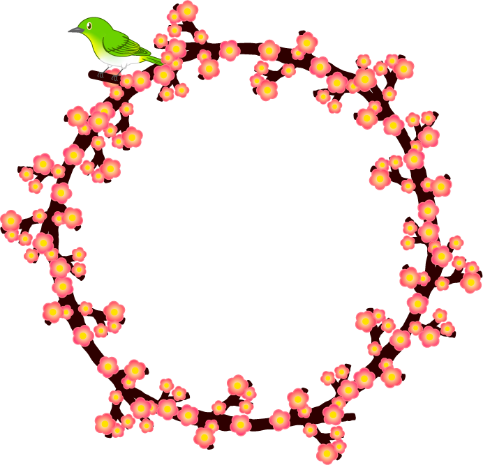 メジロと梅の花飾り罫イラスト