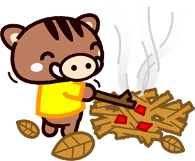 焚き火をするイノシシ