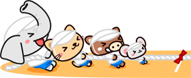 綱引きをする動物/白組イラスト
