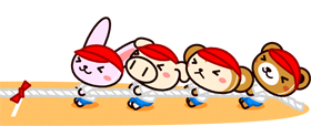 綱引きをする動物/紅組イラスト