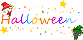 ハロウィンの文字と猫の魔法使いイラスト