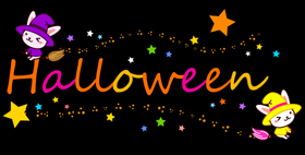 ハロウィンの文字とうさぎの魔法使いイラスト