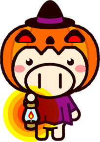 ジャックランタンの仮装をしたブタのイラスト
