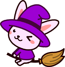 ホウキに跨る魔女に仮装したウサギのイラスト