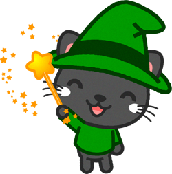 杖を振る魔導士に仮装したネコのイラスト