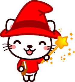 杖を振る魔術師に仮装したネコのイラスト