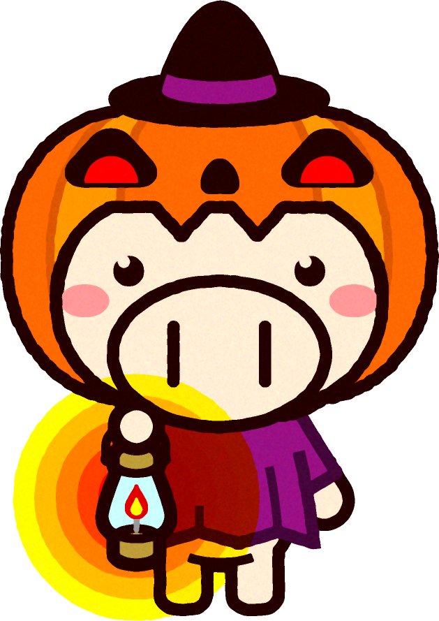 ジャックランタンの仮装をしたブタのイラスト