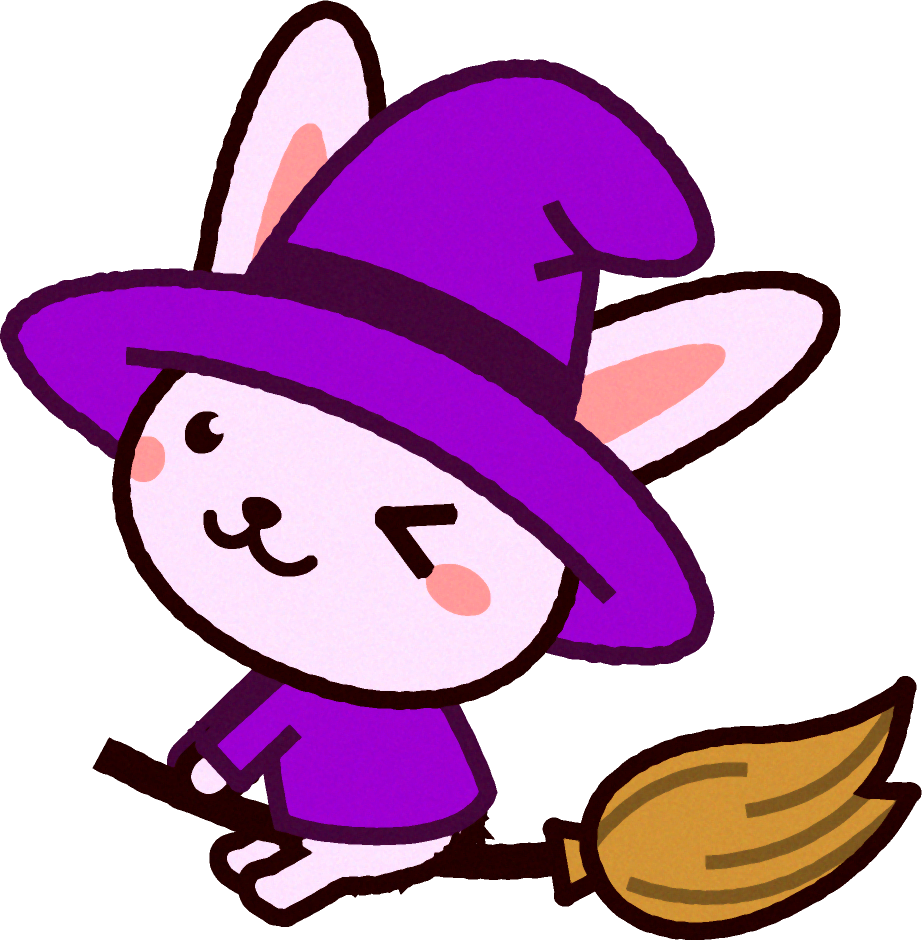 ホウキに跨る魔女に仮装したウサギのイラスト