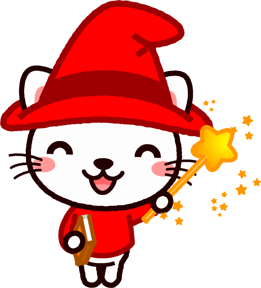 杖を振る魔術師に仮装したネコのイラスト