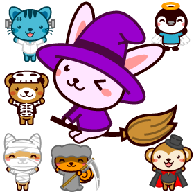 動物とハロウィンのイラスト