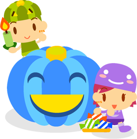 ジャック・オー・ランタンとハロウィンの仮装をした赤ちゃんイラスト2