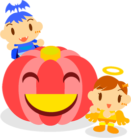 かぼちゃとドラキュラ、天使のイラスト