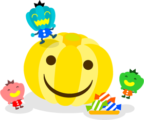 かぼちゃとパンプキンマンのイラスト