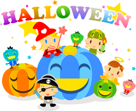 大きなかぼちゃとハロウィンイラスト