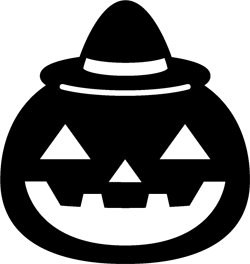 帽子を被ったパンプキンのイラスト/モノクロ