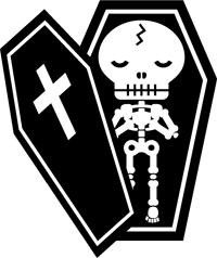 棺桶に入ったスケルトンのイラスト/モノクロ