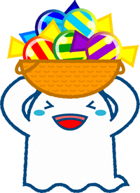 飴を持って喜ぶゴーストのイラスト