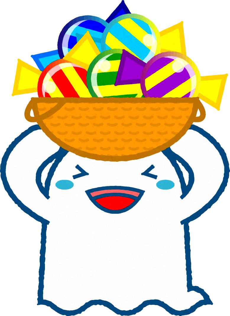 飴を持って喜ぶゴーストのイラスト