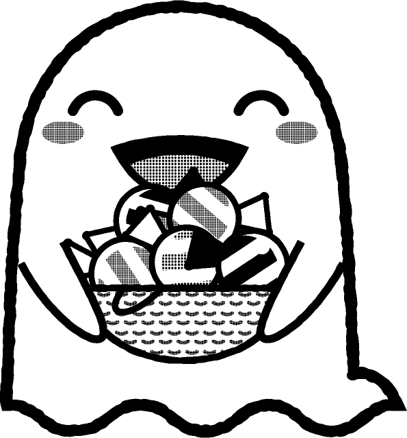 キャンディを持つゴーストのイラスト/モノクロ