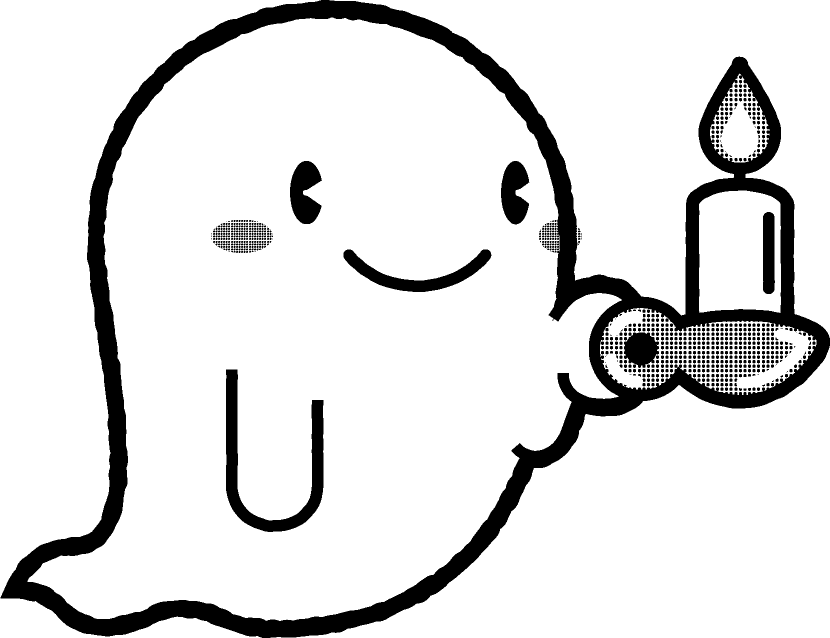 キャンドルを持つゴーストのイラスト/モノクロ