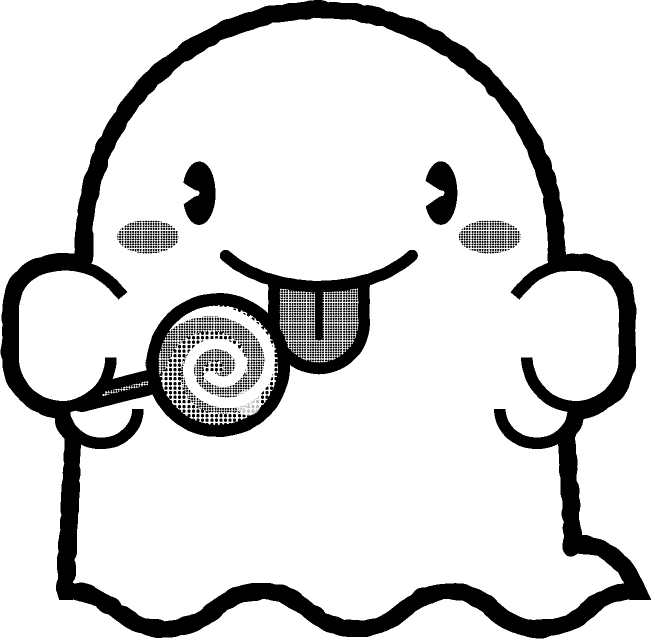 飴をなめるゴーストのイラスト/モノクロ
