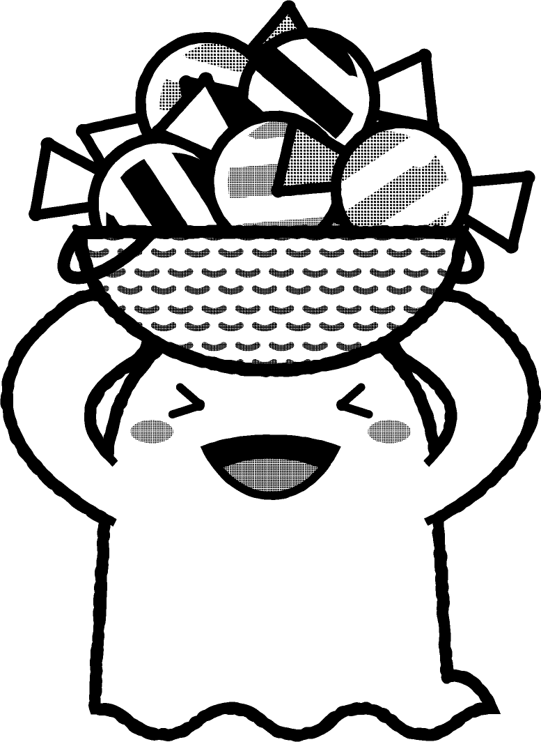 飴を持って喜ぶゴーストのイラスト/モノクロ