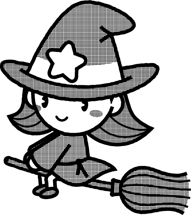 魔女のイラスト/モノクロ