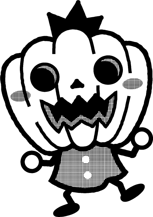 パンプキンマンのイラスト/オレンジ/モノクロ