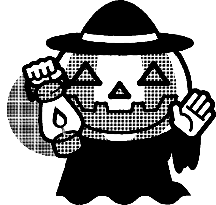ランプを掲げるジャックランタンのイラスト/モノクロ