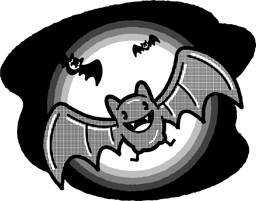 吸血コウモリと満月のイラスト/モノクロ