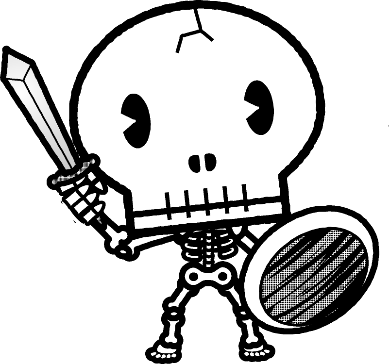 スケルトンソルジャーのイラスト/モノクロ