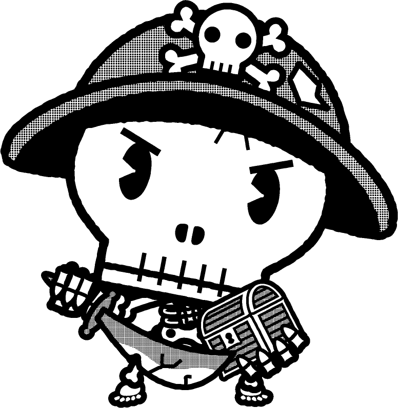 海賊スケルトンのイラスト/モノクロ