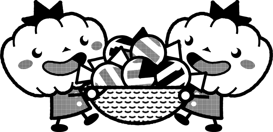 キャンディを運ぶパンプキンマンのイラスト/モノクロ