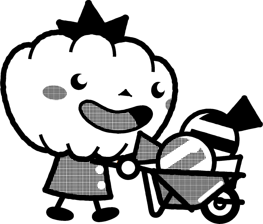 パンプキンマンのイラスト/キャンディを運ぶ/モノクロ