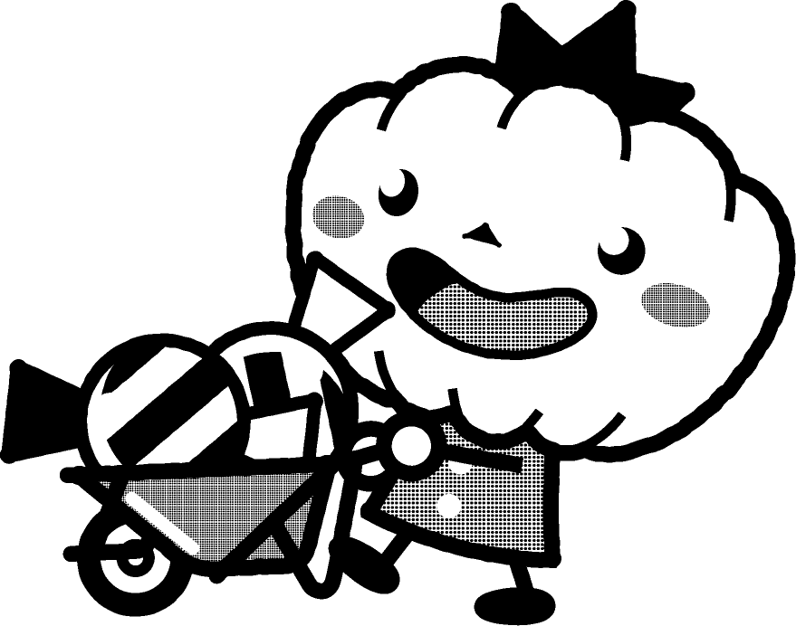 パンプキンマンのイラスト/飴を運ぶ/モノクロ