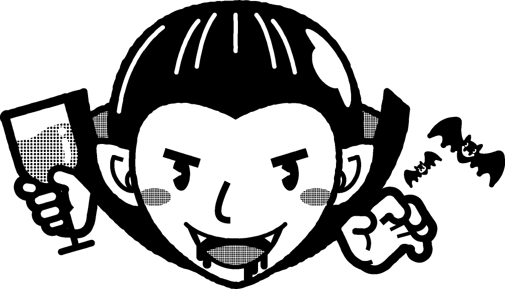 グラスを掲げるヴァンパイアのイラスト/モノクロ