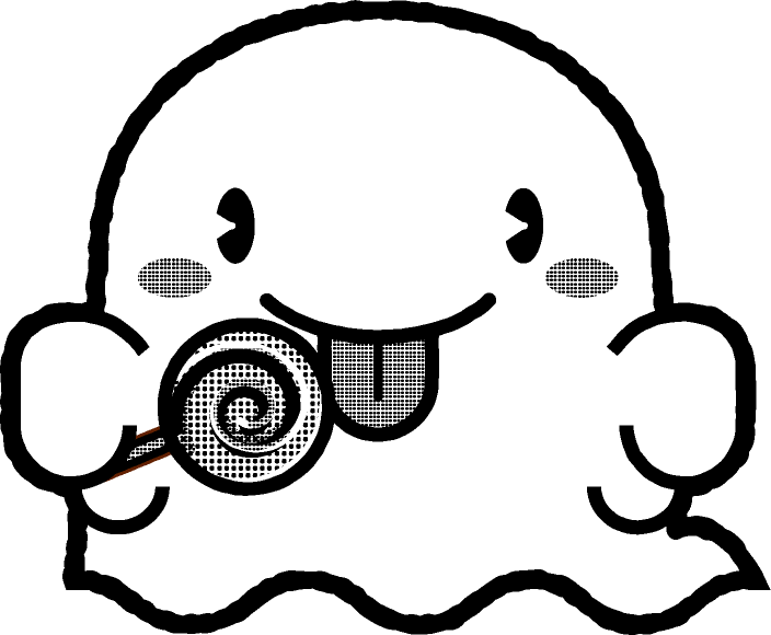 キャンディーをなめるゴーストのイラスト/モノクロ