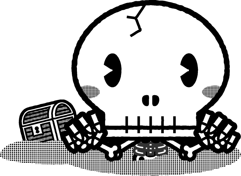 宝を護るスケルトンのイラスト/モノクロ